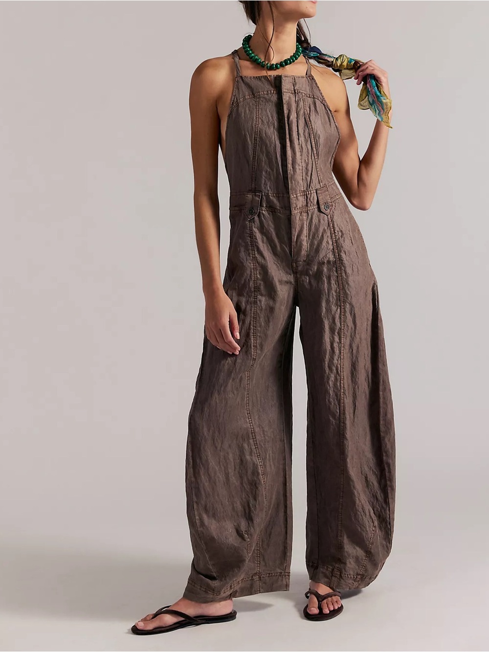 Free People Sylvia Barrel One-Piece Jumpsuit in Double Espresso Brown NWT